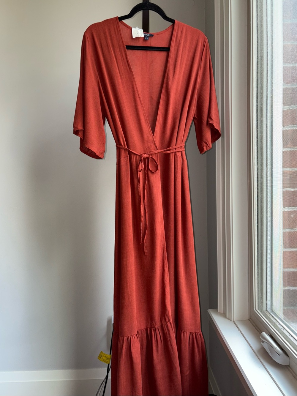 NWT Kiabi True Wrap Maxi Dress US 12 Made in France Rust Boho Cottagecore Chic